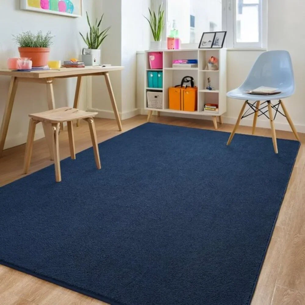 New 5x7 Navy Blue Bedroom Rug, Washable Memory Foam Non-Slip Modern Carpet